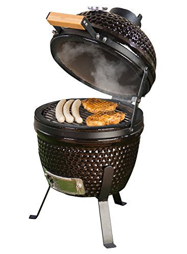 Rosenstein & Söhne Kamado Grill: 2in1-Kamado-Keramik-Kugelgrill & Smoker, Thermometer, Lüftung, Ø 27 cm (Keramik...