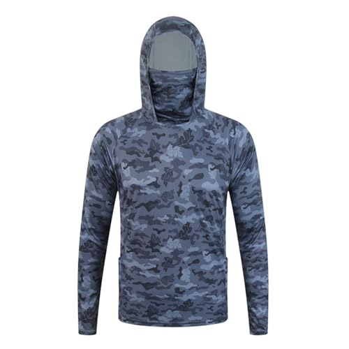 DUHENWU Herren Sonnenschutz Hoodie Langarm Angelhemd Mit Maske Kapuzenpullover Schnell Trocknend Rashguard...